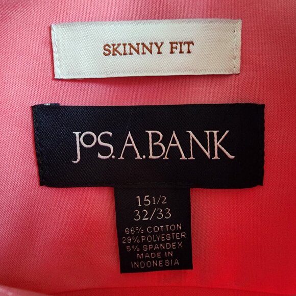 15.5 32/33 Pink Dress Shirt Skinny Fit Jos A Bank New Nwt Mens Flamingo Stretch - Picture 4 of 17